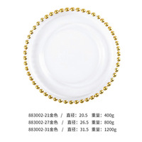 Assiettes de présentation rondes de luxe en verre transparent avec bordure argentée ou dorée perlée, 8, 10 et 13 pouces, pour mariage et hôtel - Vente en gros