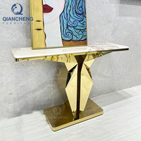 Table console QIANCHENG en acier inoxydable doré, style moderne et luxueux, véritable marbre, prix de gros, style italien, tables de couloir