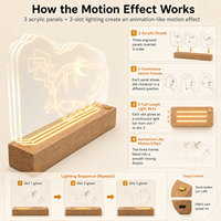 Lámpara de Noche Acrílica 3D Dinámica con Efecto de Movimiento Animado, Linda Lámpara LED de Anime con Base de Madera, Decoración para Habitación, Regalo