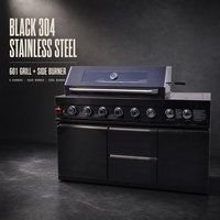 Barbecue à gaz d'extérieur 8 brûleurs pour patio, unité modulaire en acier inoxydable 304 noir avec brûleur latéral et rangement