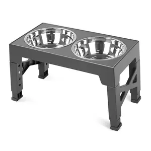 Elevado Dog Bowls com 2 aço inoxidável Cat Food Bowls Ajustável Raised Non-Slip Stand Ajustar a 5 Altura para Cães Gatos Animais de estimação