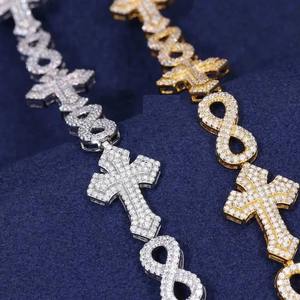 สร้อยข้อมือครอสลิงค์อินฟินิตี้ของผู้ชายทำจากเงินชุบเคลือบผิวด้วยเพชรที่มีประกายอัญมณีหรูหราทางศาสนา - Product Image 3