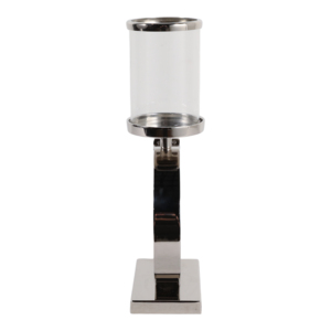 Glass <b>Hurricane</b> <b>Candle</b> Holder With Metal Ring Accent Elegant Pillar <b>Candle</b> Stand For Table Decor - Product Image 4