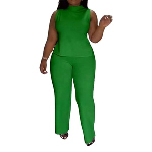 Women Summer Outfit Solid Color <b>Sleeveless</b> <b>Tshirt</b> With Matching Pants European American - Product Image 6