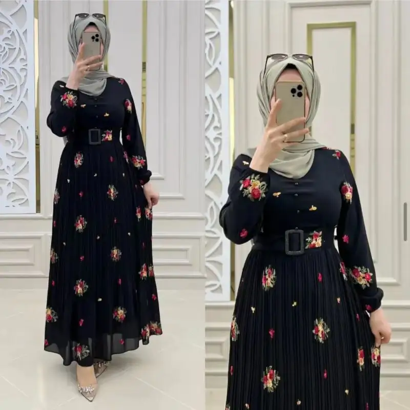 Neuzugang bestickte Mode Design Spitze Abaya vollständig muslimisches Mädchenlanges Kleid Vintage bescheidene islamische Kleidung