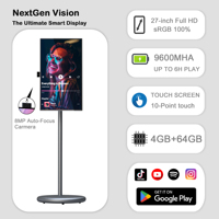TV portátil interactiva Android 13 recargable de 27 pulgadas, retroiluminación LED de 500W, 12V, inglés, HD, blanco, móvil, inteligente, de pie, HDTV