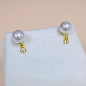 อุปกรณ์ทำเครื่องประดับมุก DIY เงินแท้ S925 รุ่น 22495 ดีไซน์เรียบง่ายแต่โดดเด่น ลูกปัดทรงกลมขนาด 8-10 มม. บนฐานเปล่าสำหรับต่างหูคริสตัล - Product Image 4