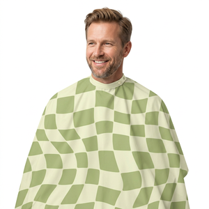 Cape de coiffure professionnelle imperméable à motif damier vert fondu pour salon de coiffure et barbier - Product Image 2