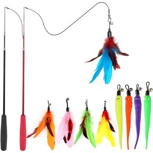 Jouet de luxe pour chat, baguette rétractable 2 pièces avec 9 recharges de plumes, jeu interactif pour chats d'intérieur, anti-ennui - Product Image 1