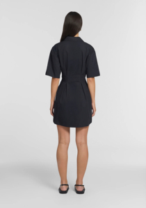 Women's <b>Black</b> Short Sleeve Shirt <b>Dress</b> <b>With</b> Belt Minimalist Style <b>Button</b> Closure Summer Wear Solid Color Woven Fabric - Product Image 3