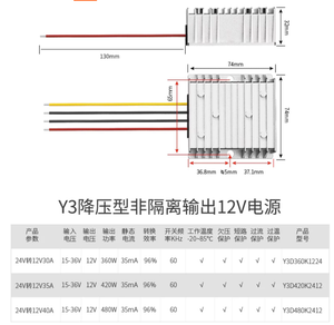 Dc 24V đến <span class=keywords><strong>12V</strong></span> 20A DC DC bước xuống chuyển đổi điện 6A 8A 10A 15A 20A 25A 30A 35A 45A 50A điều chỉnh giảm điện áp tùy chỉnh - Product Image 5