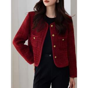 Veste <span class=keywords><strong>rouge</strong></span> bordeaux <span class=keywords><strong>de</strong></span> haute qualité pour femme, nouvelle collection printemps-automne, style français élégant, coupe courte, pour petites femmes - Product Image 3