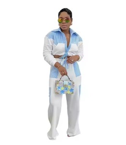 Conjunto de Pantalones Largos Casuales y Camisa de Manga Larga a Rayas con Bloques de Color, Estilo Nuevo para Mujer, JAC22 BF4020 - Product Image 1