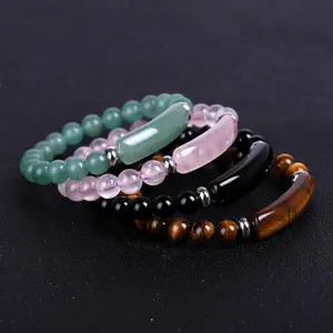 Pulseras De Piedras Naturales Vòng Tay Trang Sức Tinh Xảo Vòng Tay Co Giãn Đá Thạch Anh Chữa Bệnh Màu Hồng Mã Não Hổ 8Mm Chất Lượng Cao