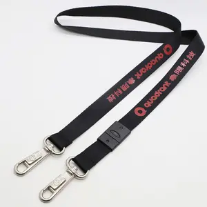 Promoteional Lanyards Neck Strap Silk Screen Printed Lanyard with Two Hook Double Clip/ Double Hooks Lanyard