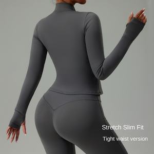 <span class=keywords><strong>Lulu</strong></span> pour Zipper Tight Nine Quarter Sleeve Simple Solid Yoga Suit Women's Running Fitness Sports Top Jacket Breathable - Product Image 3