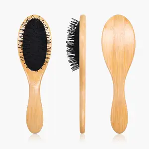 Professional Salon Use Oval Bamboo Paddle Wig Brush Nylon Loop Bristle Hair Extension Brush for Detangling Wigs