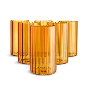 Ensemble de 6 gobelets à eau en verre borosilicaté teinté ambré Hiball ondulé pour jus de fruits