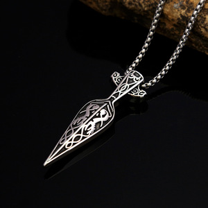 Yunnique – collier avec pendentif épée en argent tibétain pour hommes, chaîne en métal de style viking rétro, 60cm, accessoire de pull à la mode, bijoux cadeau - Product Image 4