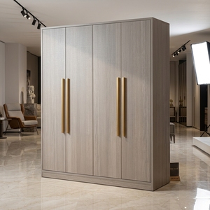 <span class=keywords><strong>Armoire</strong></span> de chambre à coucher en bois de luxe minimaliste moderne, grand rangement avec poignées dorées brossées - Product Image 2