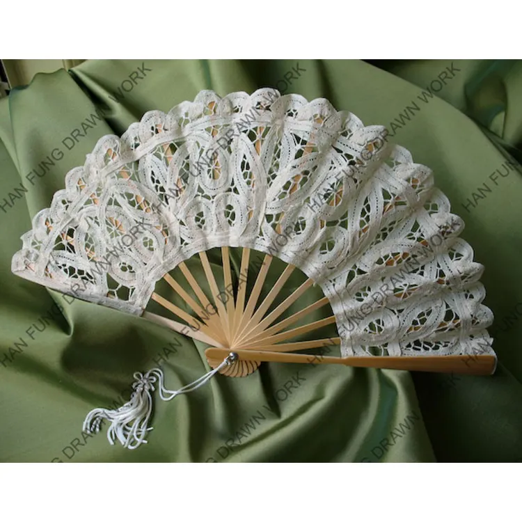 Color blanco arte plegable señora personalizado boda regalo decoración encaje mano ventilador