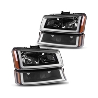 Kit Lampu Depan Amber Otomatis, Lampu Belakang, Casing Hitam, Lensa Fender Samping untuk Perakitan Lampu Depan Chevy Silverado Avalanche 2003-2006