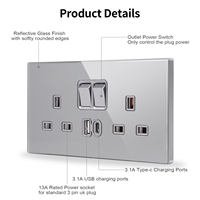 Prise mécanique Standard Bingoelec 146 UK avec charge rapide 20W USB A + C Double prise murale en verre UK pour la maison