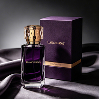 Flacon de parfum en verre vide de luxe, rectangulaire, multi-facettes, teinté or, avec bouchon personnalisé et coffret cadeau sur mesure