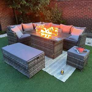 Sang trọng mây ngoài trời góc sofa Set Patio đồ nội thất sân vườn gas firefits bảng bên ngoài kim loại thép hiện đại 9 Piece Patio Set - Product Image 3