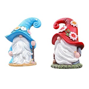 ตุ๊กตาโนมเรซิ่นประดับสวน หมวกสีน้ำเงินและสีแดง พร้อมดอกไม้ ของตกแต่งภายในและภายนอกบ้าน สำหรับบ้านและสวน - Product Image 5