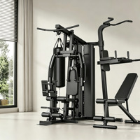 Machine de musculation multifonctionnelle 3 stations en acier inoxydable de qualité commerciale avec presse à jambes, exercices à câble et stations de boxe pour appartement, hôtel, salle de sport