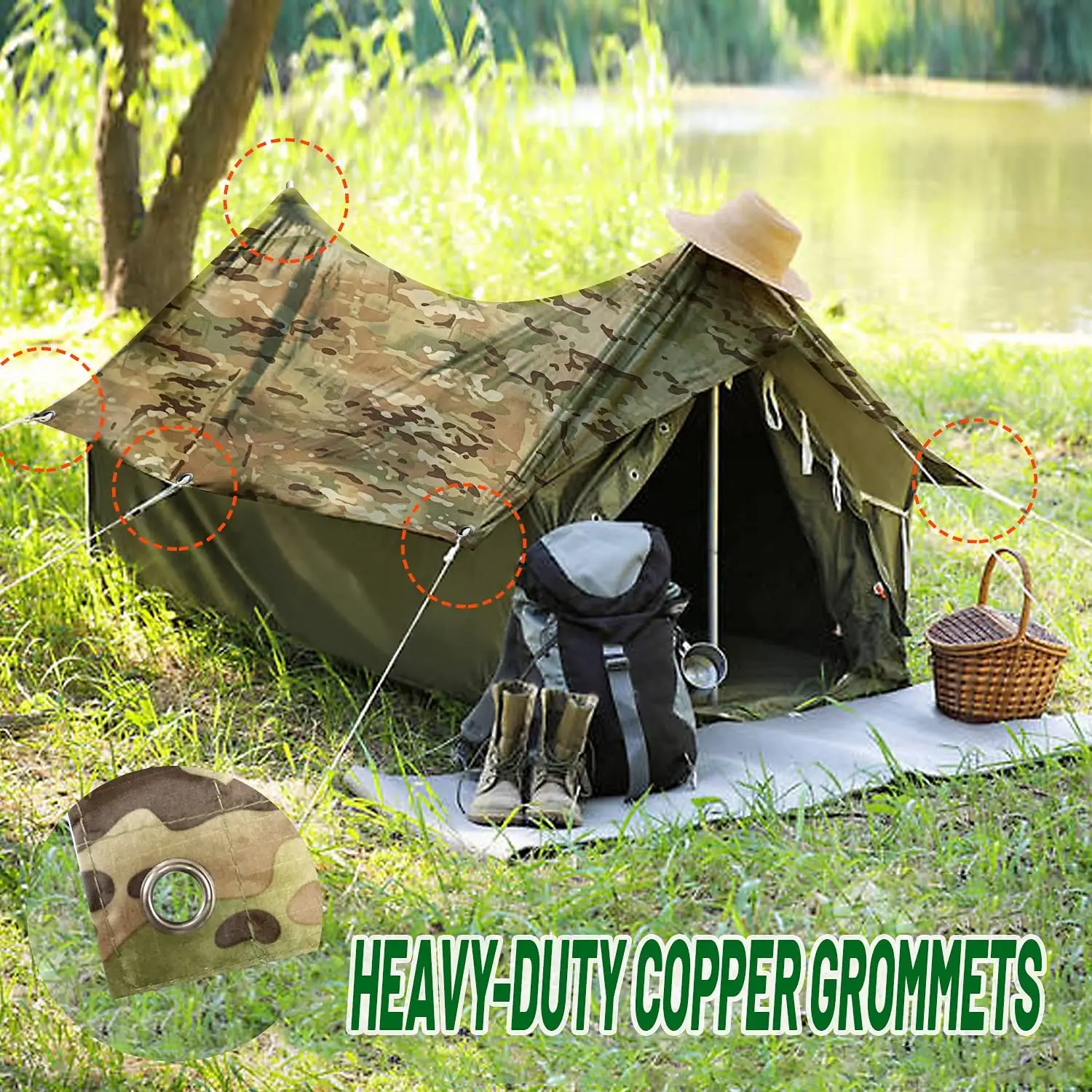 Woqi Lichtgewicht Herbruikbare Wandel Capuchon Camping Multi-Use Rip-Stop Camouflage Regen Poncho