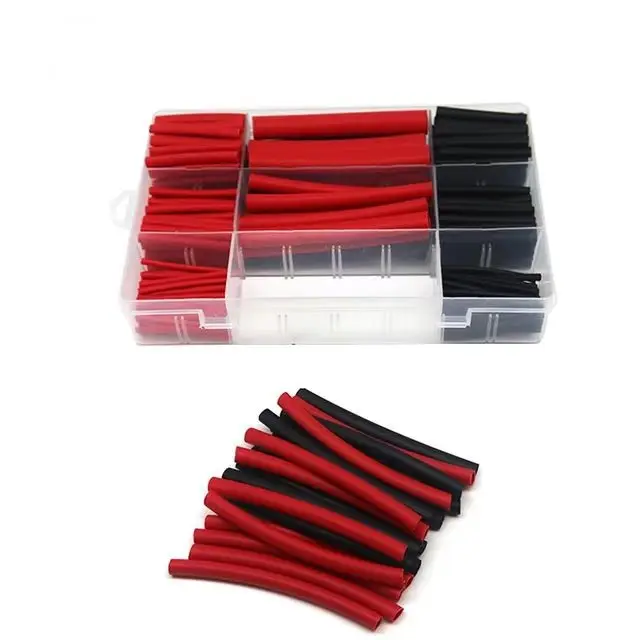270pcs tube rétrécissable à double paroi rouge noir avec des kits de tube rétrécissable à la chaleur de colle 3:1 tube rétréciss