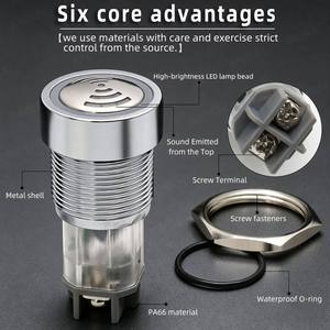 Buzzer sonore et lumineux LED rouge en métal étanche IP65, haut niveau sonore, borne à vis 16/<span class=keywords><strong>19</strong></span>/22mm, clignotement intermittent, DC12-24V - Product Image 5