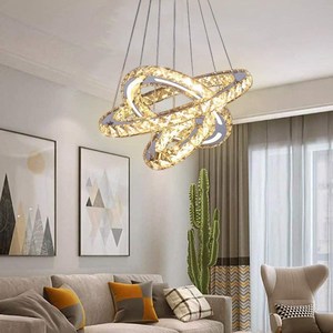 Lustre moderne en acier inoxydable avec pendentif en cristal, LED blanc chaud 3500K, dimmable, télécommande, pour salon et salle à manger - Product Image 3