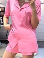 Ensemble pyjama personnalisé rose Cardy Shanjin Sister de même style pour femmes short d'été à manches courtes vêtements de maison minces