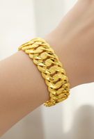 Z H Bracelet unisexe classique et tendance, plaqué or 24 carats, motif étoile géométrique sculpté, version large de 20 mm, vente en gros, best-seller