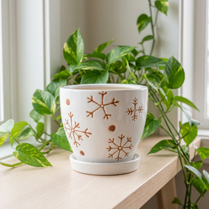 Modern <b>Ceramic</b> <b>Flower</b> <b>Pot</b> with Circular Pattern Glazed Finish for Indoor/Outdoor Home & Garden Desktop Planters - Product Image 4