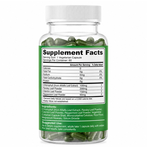 Capsules de déodorant pour adultes OEM/ODM, complément déodorant corporel enrichi en feuille de persil, chlorophylline de cuivre de sodium, feuille de menthe poivrée - Product Image 4
