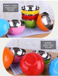 Hai lớp Thép không gỉ salad trộn bát đầy màu sắc thép không gỉ nhà bếp bát với nắp đáng yêu gạo súp bát cho bé - Product Image 6