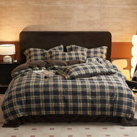 Parure de lit 4 pièces en velours super chaud 2026, motif écossais vintage, confortable et luxueuse pour l'hiver (Grand lit/Très grand lit)