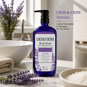 Gel Douche Hydratant Doux à l'Huile Essentielle <span class=keywords><strong>de</strong></span> Lavande et au Sel <span class=keywords><strong>d</strong></span>'Epsom Pur OEM ODM, Apaisant et Favorisant le Sommeil, 24 fl oz, Lot <span class=keywords><strong>de</strong></span> 4 - Product Image 1