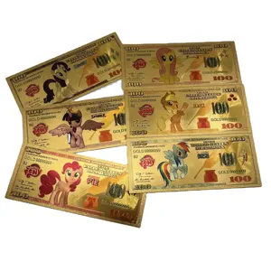 Personal Us Cartoon simpatico Pony placcato in oro banconota USD 100 dollari Anime mio piccolo cavallo 24k banconota in lamina d'oro bel regalo