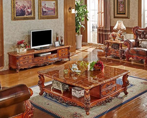 Mobile <span class=keywords><strong>TV</strong></span> Classico Lungo con Struttura in Legno Massello e Piano in Marmo, Design Europeo per Soggiorno - Product Image 6