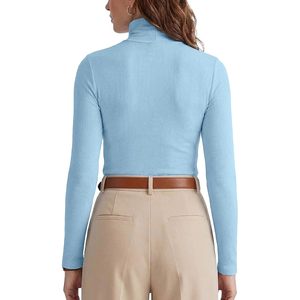 Camiseta de cuello alto acanalada personalizada para mujer, de manga larga, ajuste ceñido, suave, elástica, transpirable, de punto, para capa base - Product Image 2