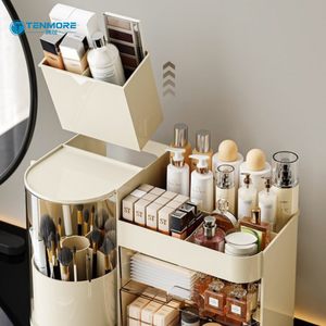Boîte de rangement de maquillage multifonctionnelle rotative à plusieurs niveaux avec design gain de place, organiseur de maquillage deux-en-un - Product Image 4