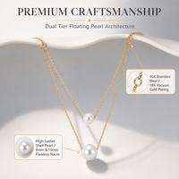 Collier de perles en acier inoxydable, couleur or, double couche, perles de 6mm et 10mm, réglable, fait à la main, bijoux pour femmes, cadeau