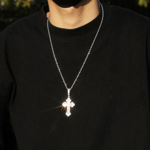 פליז האופנתי של גברים 18K מצופה זהב ירך הופ שרשרת תליון חתוך שרשרת aaa + cz אבן פבל שרשרת דתית - Product Image 5