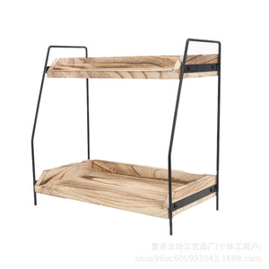 Double Layer Wooden <b>Desk</b> Organizer Iron Frame Storage Rack For Office Home Countertop Use Rectangle Standing Type 2 Tier - Product Image 5