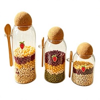 Bocal de conservation moderne en verre pour grains de café et fruits, avec couvercle en bambou et cuillère, capacité 0,5-1L, idéal pour le thé - Vente en gros